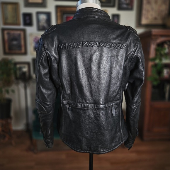Vintage Y2K Harley Davidson Womens Leather Motorcycle Jacket Armor Biker Black - Picture 4 of 8